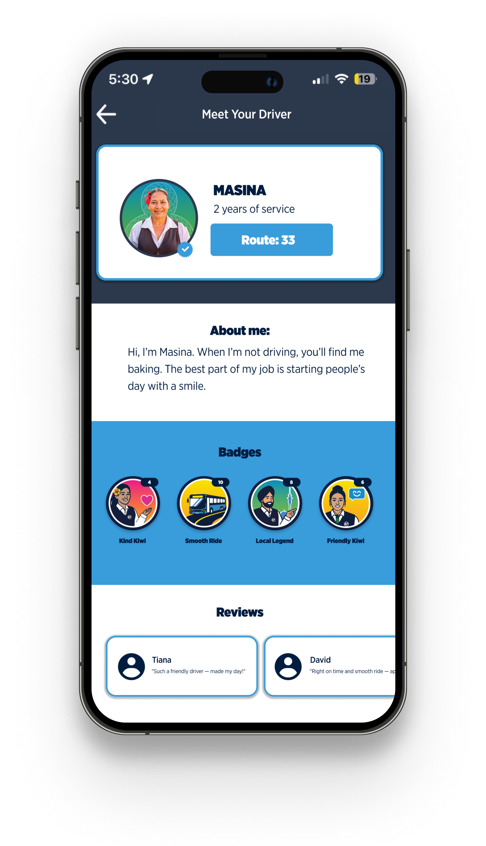 A screenshot of the AT mobile app showing the 'Meet Your Driver' feature.